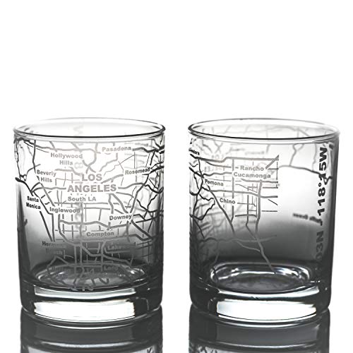 Greenline Goods Whiskey Glasses - 10 Oz Tumbler Gift Set for Los Angeles lovers, Etched with Los Angeles Map | Old Fashioned Rocks Glass - Set of 2