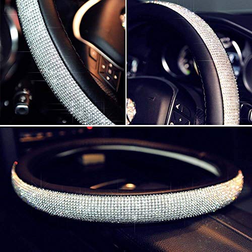 Yorten Capa de volante de carro de cristal brilhante novo em couro macio com lindos strass acessório