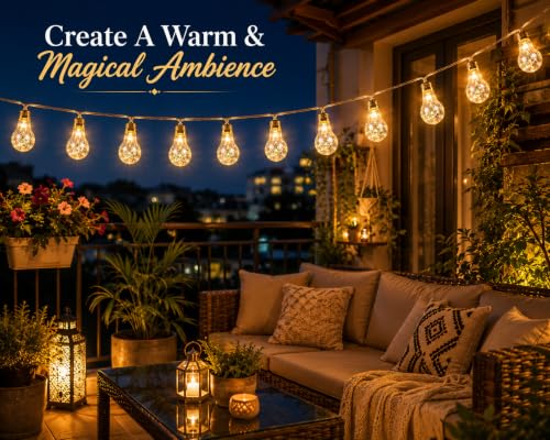 Image of Quace 10 Bulb Plug-in Confetti String Lights, Warm White LED Decorative Fairy Lights,Hanging Bulb Lights for Bedroom, Balcony, Patio, Wedding, Party & Home Decor
