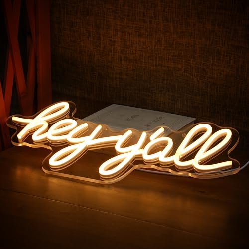 Qianese WORDS NEON Hey Y'All Led Neon Signs Hello Reusable Letter Light Up Southern Sayings Decor Inch16.9X7.8 Inch Enthusiasm Words Neon Art Light thumb #3