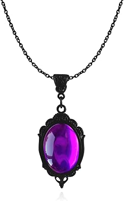 Gothic Crystal Cameo Necklace for Women Halloween Purple Vampire Necklace Vintage Teardrop Pendant Witch Necklace Halloween Theme Party Cosplay Jewelry Accessories