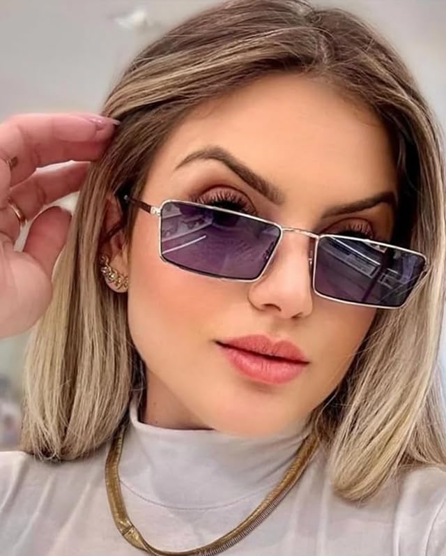 Image of Small Y2K Narrow Rectangle Sunglasses for Women Men | Trendy Raves,80s 90s Retro,Lightweight,Thin Metal Frame,UV400 Protection,Fashion Glasses for Festival Travel Driving