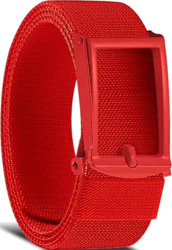 DOOPAI Mens Stretch Canvas Belt Red Adjustable No-Hole Elastic Webbing Belt Suitable for Casual Golf and Work Settings Includes Bottle Opener