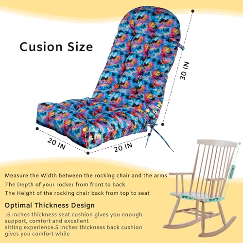 Millsilo Non Skid Slip Rocking Chair Cushions For Indoor/Outdoor Rocker, Durable Comfortable Tufted Rocking Chair Pads Upper And Lower With Ties, For Adirondack Tropical Flavor thumb #6