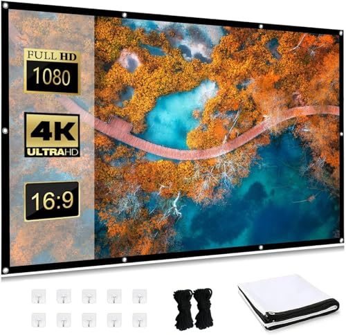 Bacxzomx 100 Pouces Ecran de Videoprojecteurs, Écran de Projection Portable Pliable, Double Face Anti-Plis Projection pour Vidéoprojecteurs, Écran pour Cinéma Maison, Fête, Camping