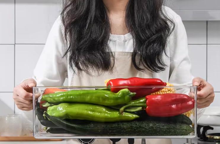 Storefront Clear Stackable Refrigerator Organizer,6 pack Bins with Handle, Multiuse Organizer Bins Ideal for Kitchen, Refrigerator, Bedroom, Toys and Makeup