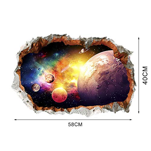 Herra 3D Planet Universe Galaxy Outer Space Wall Decal Spacecraft Astronaut Wall Stickers, Peel And Stick Removable Space Capsule Window Wall Stickers Wall Mural For Kids Room (Multicolor) #TOP1