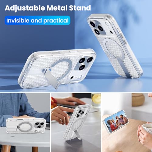 Image of ZORBES Compatible with iPhone17 Pro Max, TPU Fashion Honeycomb Clear Phone Case with Folding Metal Bracket, Magnetic Attracting Ring for Wireless Charging & Magnetic Car Mounts