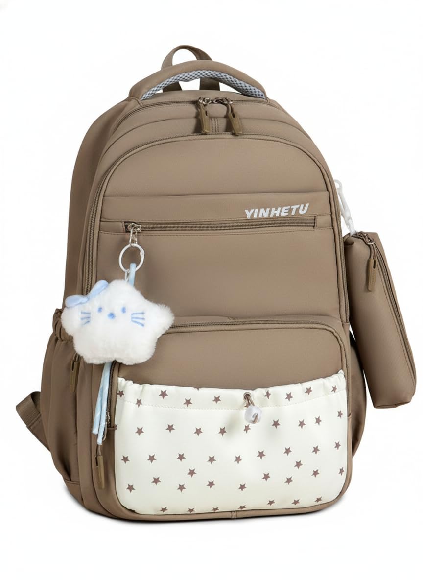 Voyista Apex Series Aesthetic College Backpack for Girls - Large Laptop Bag for Campus & Travel - Lightweight Spacious Student Bookbag with Strong Zippers - Water-Resistant (1, DESERT KHAKI)-image-32