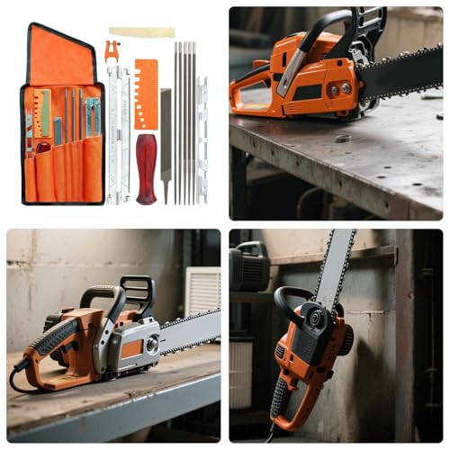 チェーンソー研ぎキット | 14点セット チェーンソーファイル 収納袋付き,グラインダーアクセサリー アウトドア作業 木材加工 庭 農場 車道 パティオ 小道 裏庭 ガーデン 一時修理