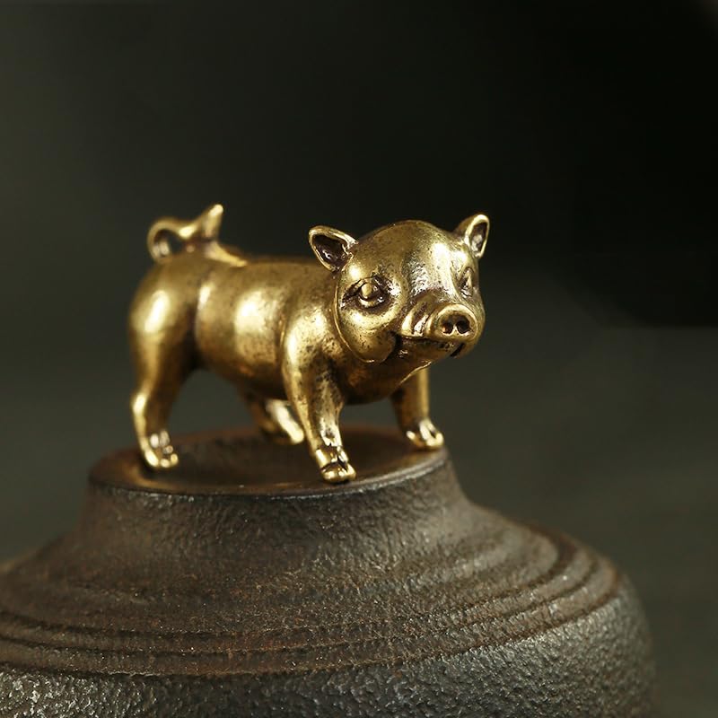 Estatua decorativa de cerdo de latón 2 piezas miniatura 3