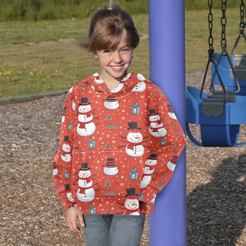 Kids Hoodies Sweaters Christmas Xmas Snowman Hooded Sweatshirts with Big Pockets for Boys Girls B04003354