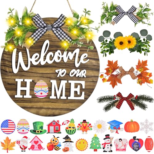 Interchangeable Welcome Home Sign, Front Door Decor With 4 Seasonal
