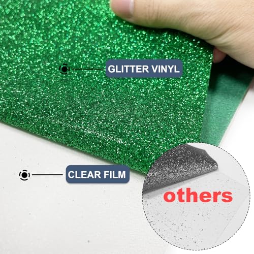Image of Green Glitter Heat Transfer Vinyl 12 inch x 8 ft HTV for Shirts, Glitter HTV for All Cutter Machine - Easy to Cut & Weed for Heat Vinyl Design (Green)