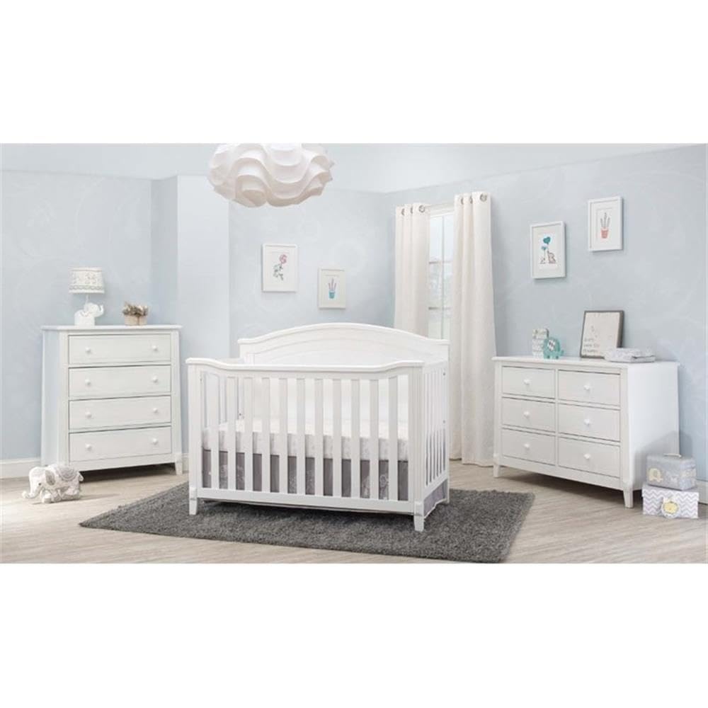 Pemberly Row Contemporary Wood Round Top Panel Crib in White