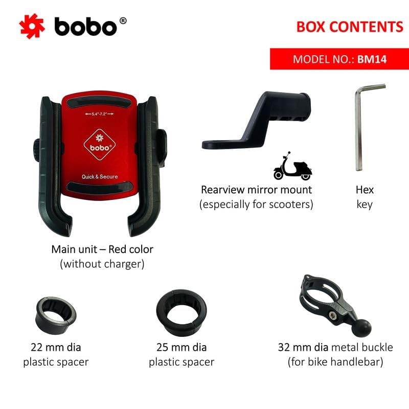 Image of BOBO BM14 Quick Release Enhanced BM4 Waterproof Bike /Motorcycle /Scooter Mobile Phone Holder Mount, Ideal for Maps and GPS Navigation (Red)