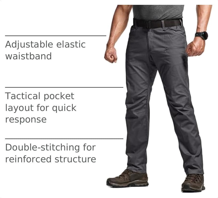 Image of CQR Men's Flex Stretch Tactical Pants, Water Resistant Ripstop Cargo Pants, Lightweight EDC Outdoor Work Hiking Pants