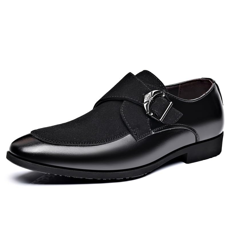 Men's Monk Strap Fashion Luxury Slip on Formal Business Oxford Shoes Fashion Classic Pointed Toe Low Top Leather Dress Shoes