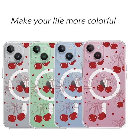 Houdqklee Magnetic Bows for iPhone 14 Pro max Case, Cute Pink Ribbon Bow Cherry Phone Case Compatible with MagSafe, Shockproof Slim Soft TPU Clear Aesthetic Protective Cases for Women Girls - image 7