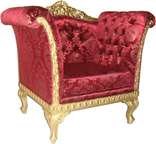 Casa Padrino Barock Lounge Sessel Bordeaux Rot/Gold Möbel Antik Stil - Wohnzimmer Club Möbel Sessel