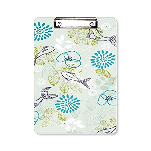 Planchette à pince poisson A4 avec motif fleur et animal bleu