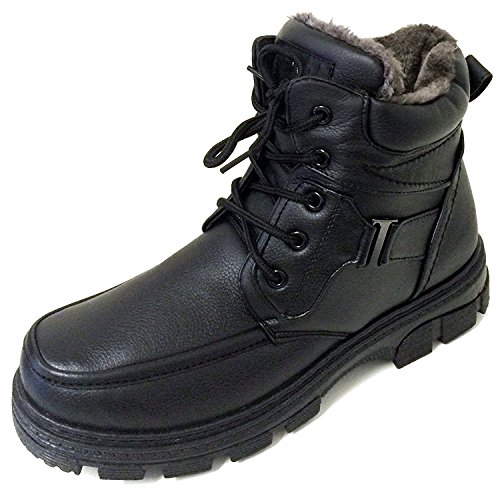 F-07 Men's Winter Boots Ankle Fashion Lace up Fur Full Lined Side Zipper Warm Shoes, Black, Brown - Main Image