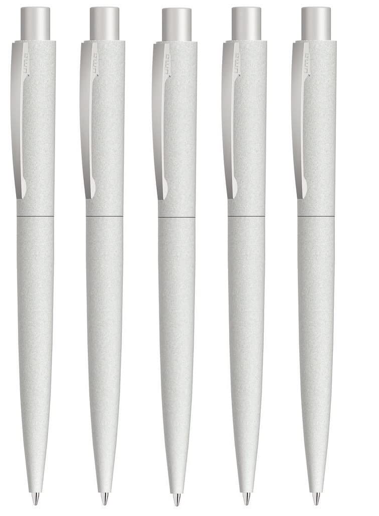 UMA Retractable Metal Ballpoint Pen, Ball pen with premium stone look & Touch | Best branded pens for gifting Made in Germany. (Pack of 5, Light Grey)