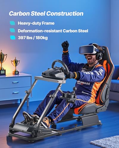 Image of VEVOR Racing Wheel Stand, Heavy-Duty Simulator Cockpit Steering Stand with Dual-Rail Dual-Arm, Fit Logitech G25,G27,G29,G920,G923, Thrustmaster T300RS,TX F458,T500RS,T3PA-PRO (F1 /GT) and CSR Pedals
