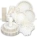 VAINECHAY 120pcs Lot Vaisselle Anniversaire Or Assiette Dîner Tasse Serviette Papier Paille pour Party Fête Mariages Baby Shower Noël, 24 Invites
