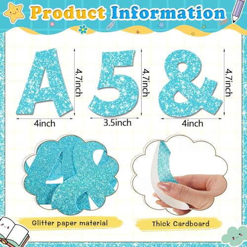 Image of Colarr 144 Pcs Glitter Bulletin Board Letters for Classroom Alphabet Punctuation Symbol Cutout Die-Cut Poster Letter with Adhesive Dot School Party Holiday Decor Display (Light Blue,4 Inch)