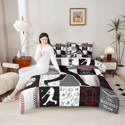 Image of Feelyou Baseball Comforter Set Twin Size 2 Pcs Kids Boys Girls