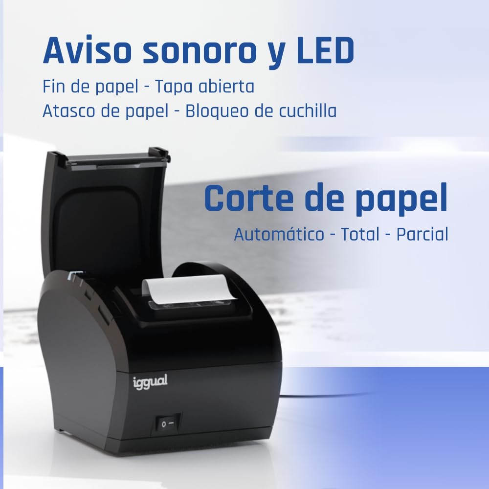 iggual Impresora Térmica de Tickets y Recibos TP8002 para TPV Y POS -Impresión 260mm/s. - Conexiones USB+RS-232+RJ45+RJ11.- Compatible :Windows, Android e iOS.- Emulación ESC/POS.- Rollos 57-80mm.