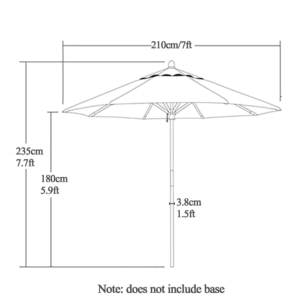Condition photo showing New/Like New for 210cm striped garden parasol, 270cm beach umbrella, 38mm wooden pole, 8 ribs, outdoor sunshade umbrella for deck, backyard, pool, red and white stripes(red and white stripes 270cm/9ft)