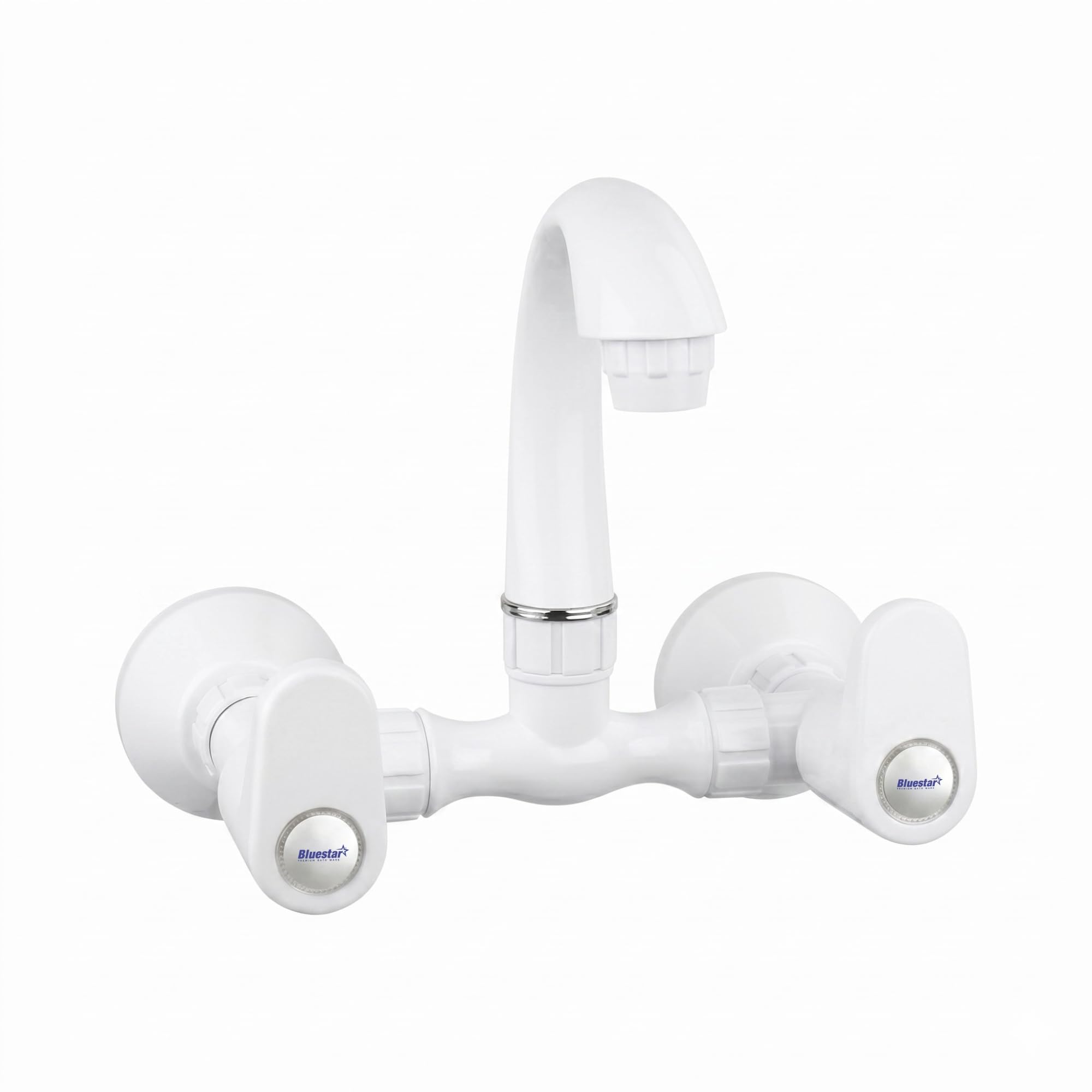 Bluestar Royal Series PTMT Kitchen Sink Mixer | Hot & Cold Wall Mounted Mixer Tap | Swivel Spout | Includes Legs & Wall Flanges | Quarter Turn Ceramic Disc | Foam Flow Aerator | Rust Proof | White-image-46