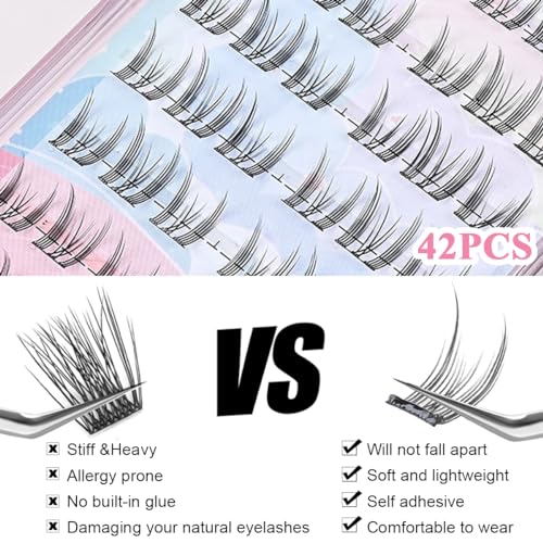 Image of MAYCREATE False Eyelashes, Lash Extensions Natural Pre-glued Cluster Lashes D Curl Individual Lash Extensions Anime Lashes for DIY Eyelash Extension