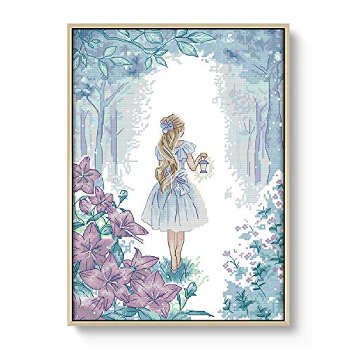 Image of Printed Cross Stitch Kits 11CT 15X19 inch 100% Cotton Holiday Gift DIY Embroidery Starter Kits Easy Patterns Embroidery for Adults Crafts DMC Stamped Cross-Stitch Supplies Needlework Girl Adventure