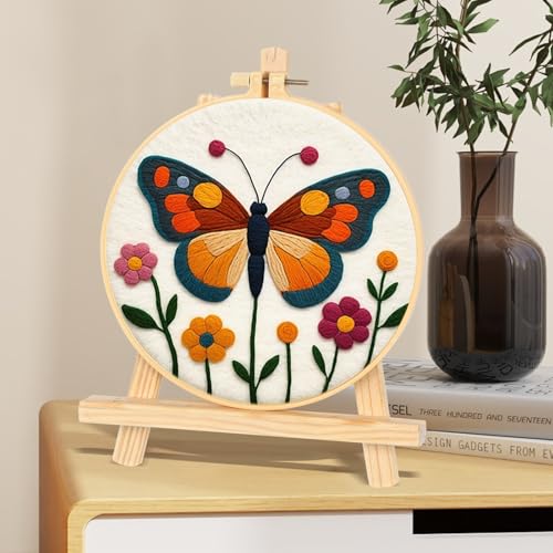 Image of Perycomly Butterfly Needle Felting Kit with Video Tutorial, Needle Felting Set with Needles, Foam Pad, Felt Cloth, Picture Frame, and Instructions
