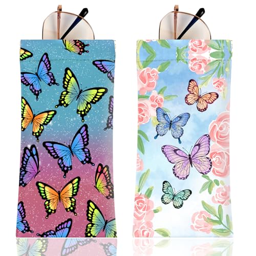 Image of Anikathy 2Pcs Sunglass Eyeglass Glasses Case Soft PU Leather with Cleaning Cloth Portable Glasses Pouch Bag for Men Women