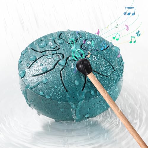 Facmogu Steel Tongue Drum Rain Chime, 3 Inch 6 Note Rain Drum for Outside, Chakra Drum for Outside Garden, Mini Hand Drum with Bag, Meditation Yoga Zen Gift for Beginner Adult - Green(Bowling Pattern)