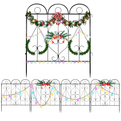 OUUTMEE Juego de 5 vallas de hierro,valla de jardín,valla de jardín,valla de flores para exteriores,estilo hierro forjado,borde decorativo,5 piezas para jardinería,acero inoxidable,paisaje,patio,