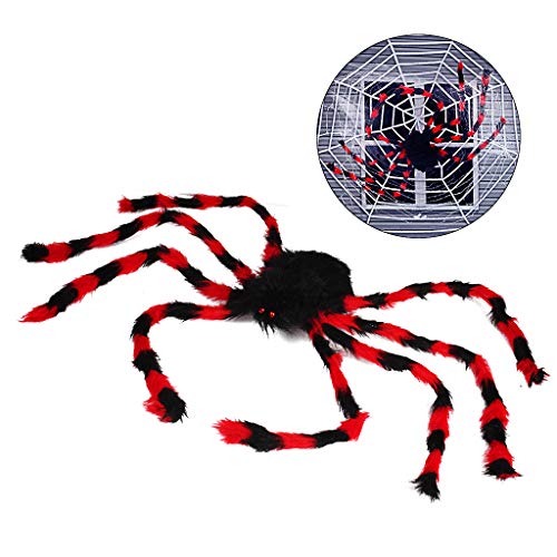 OWUDE Araña Gigante de 50 Pulgadas, araña Peluda de Halloween Aterrorizante Falsa araña para Decoraciones al Aire Libre Accesorios de jardín (50 Pulgadas araña Negro-roja)