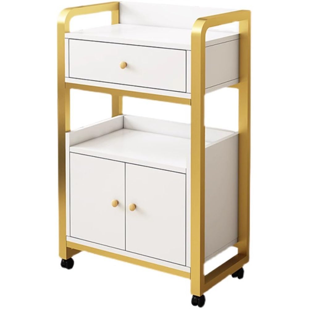 asdchZen Barber Cart Storage Cabinet, Salon Trolley With Drawers, Movable Beauty Locker, Beauty Organizer Spa Equipment,White-Gold-C-80X44X34Cm