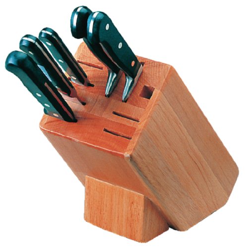 Vogue Wooden Knife Block - 9 Slots, Brown, Holds 9 Knives, Rubber Wood, Size: 26(H) x13(W) x17(D) cm, Kitchen Knife Block, Knives Sold Separately - Block Supplied Empty, D738