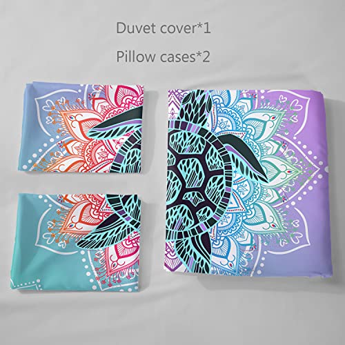 Hosima Sea Turtle Bedding ,Coastal Beach Themed Bedding Queen Size For Kids Teen Girls Boys Room Decor, Mandala Turtle Comforter Cover With 2 Pillowcases. thumb #3