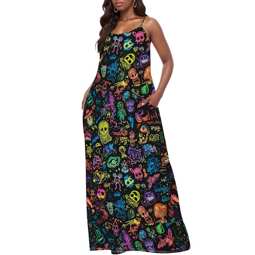 MARSVOVO Summer Dress Sleeveless Fashion Plus Size Spaghetti Strap Sundress with Pockets Plus Size Maxi Dress4