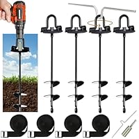 Bodenanker Trampolin, 4 Stück Trampolin Sicherungshaken, Bodenanker zum Eindrehen, Mit Verstellbarer -Gurt, Bohradapter,Drehhilfe, Heavy Duty Trampolin Anchor Kit für Zelte, Schaukeln, Vordächer.