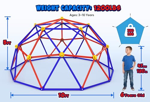 Image of Zupapa 10FT Climbing Dome with Hammock, Outdoor Jungle Gym for Kids, Geometric Dome Climber Supporting 1200LBS Outdoor Play Equipment, Purple&Red
