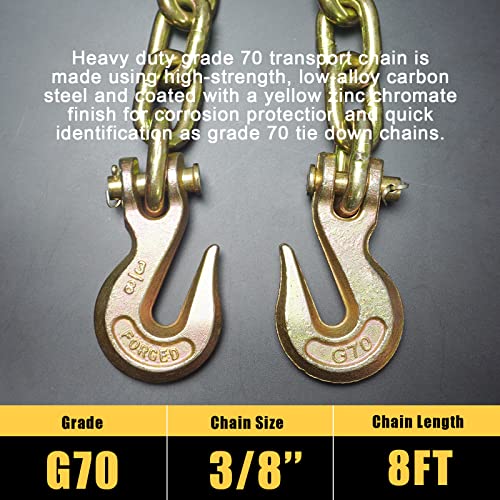 Image of 3 /8 inch-1 /2 inch Ratchet Chain Binder and 3 /8 inchx8FT G70 Binder Chain Kit,Load Binder with 5,400Lbs WLL,Tow Chain with Grappling Hook,Tie Down Heavy Loads to A Truck or Flatbed Trailer