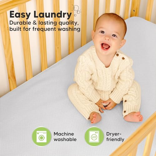 Image of 2-Pack Waterproof Crib Mattress Protector Cover Fitted - Quiet Baby Crib Mattress Pad Sheets, 52 inch x 28 inch Soft Quilted Cotton Baby Sheet, Machine Washable, Easy Fit, Durable (Pearl Gray /Quin)