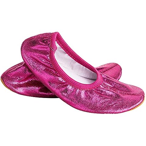 Siegertreppchen Glitter Gymnastics Shoes for Girls & Boys - Ballet Shoes Breathable & Non-Slip in Red, Pink, Blue and Bronze (Size 24-40), Pink, 5 UK Cover